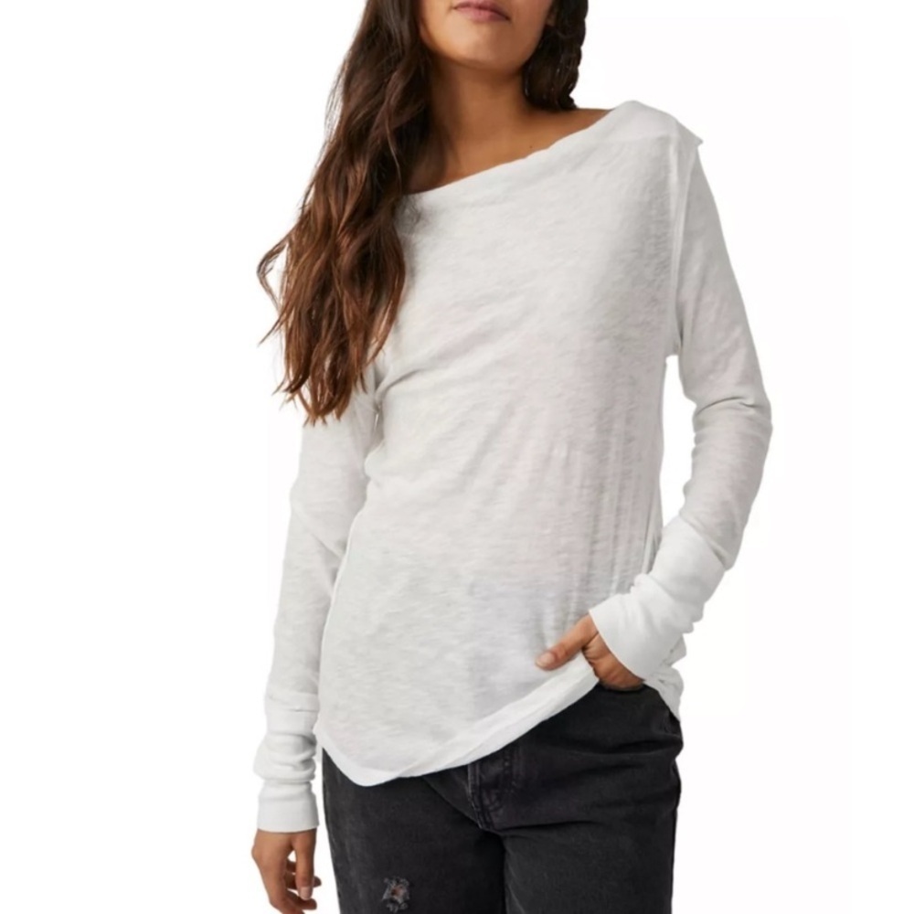 We The Free White Boat Neck Kimmi Long Sleeve Top Optic White